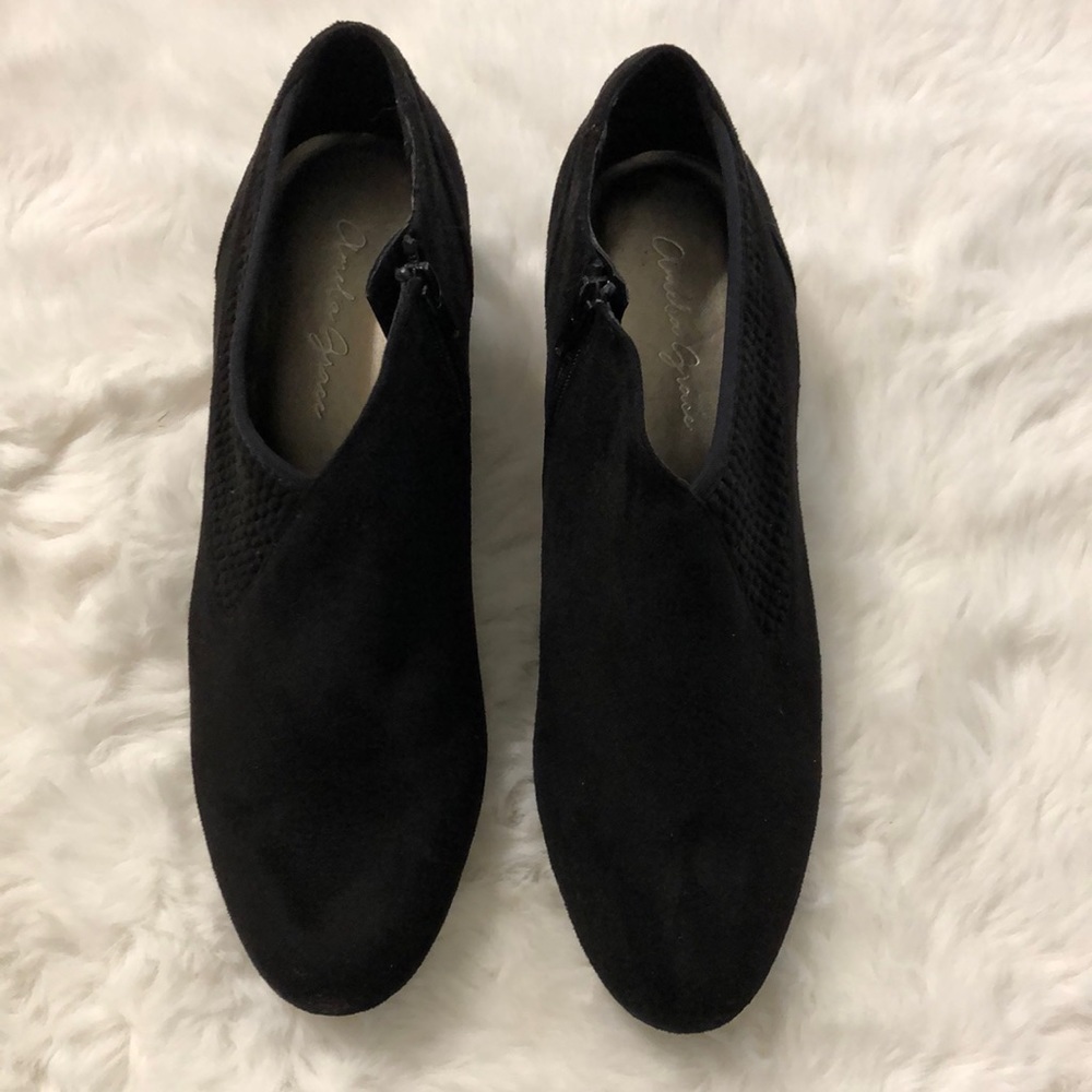Black Amelia Grace Suede Wedge Booties